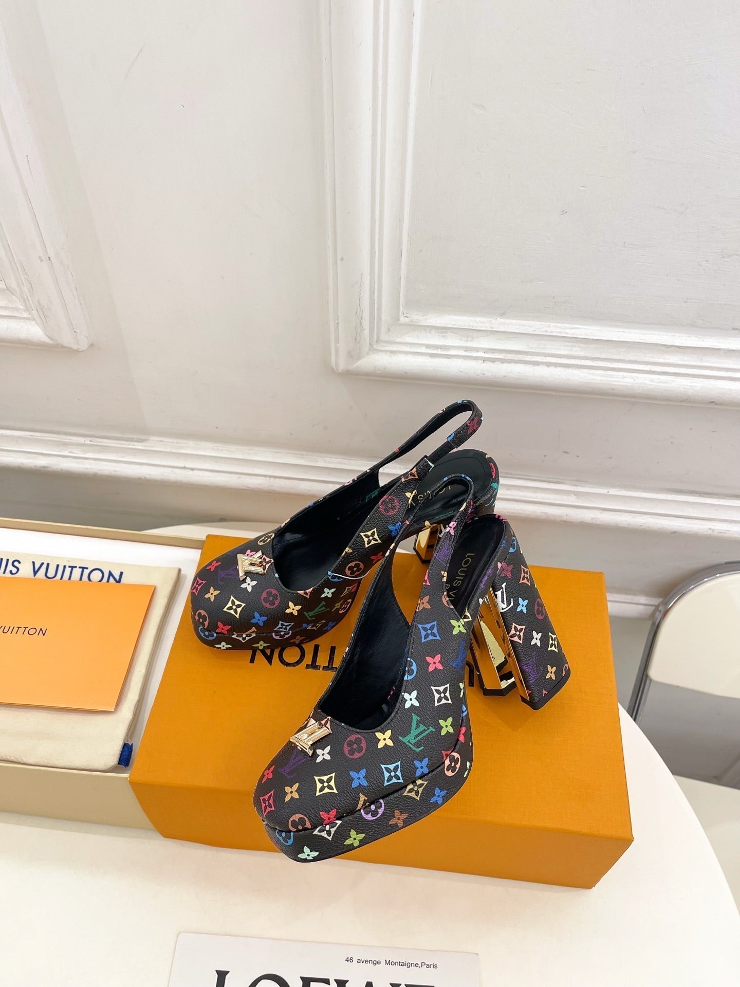 LV 26ss Platform Sandals 110 Black Monogram Multicolor Leather 631926