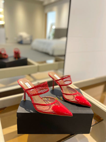 alaia mule 85 fishnet red heart lambskin